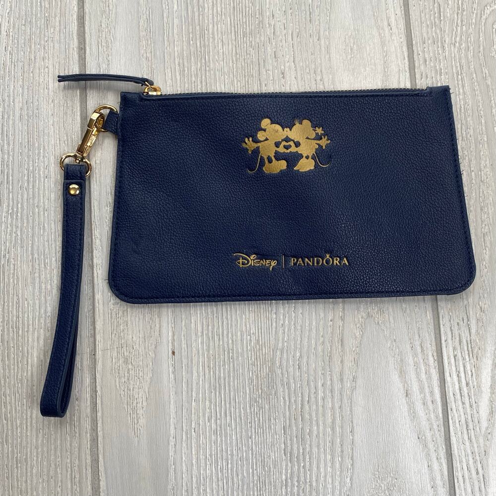 Disney Pandora Navy Blue & Gold Mickey & Minnie Faux Leather Zipper Wristlet